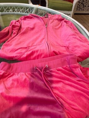 Women's Pink Velour Zip Hoodie and Jogger Set